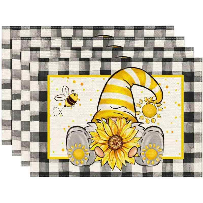 ランチョンマット 蜂 ひまわり 花柄 フラワーデザイン ホリデーシーズン 食卓飾り パーティー ダイニング キッチン用 おしゃれ アメリカンスタイル ポリエステル製 30×45cm(x4)