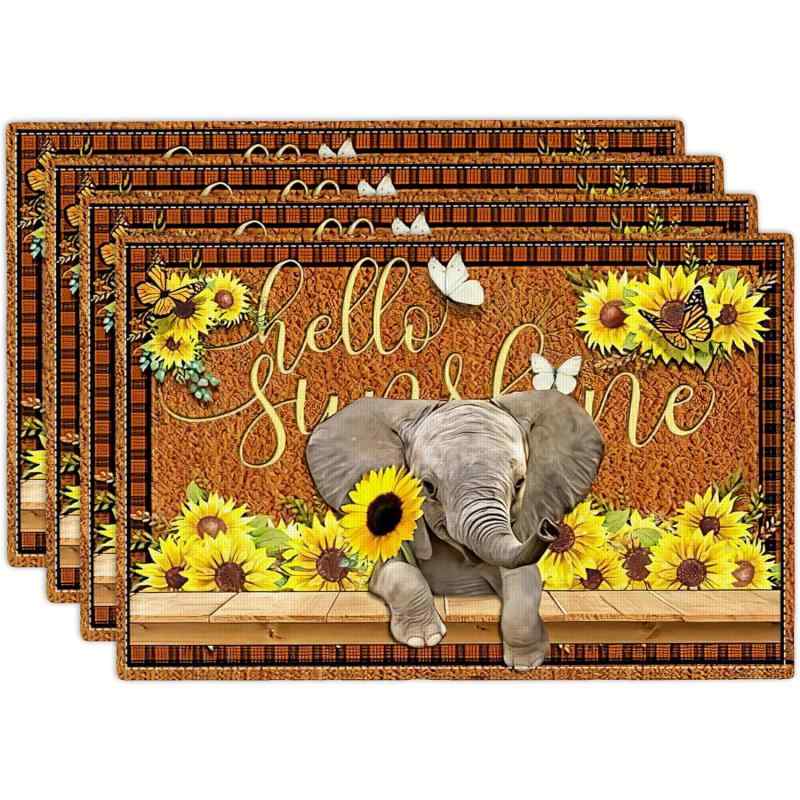 ランチョンマット 向日葵 象柄 季節限定 ホリデー パーティー キッチン ダイニング リビング 書斎 商業施設用 ポリエステル製 30x45cm アメリカンスタイル(x4)