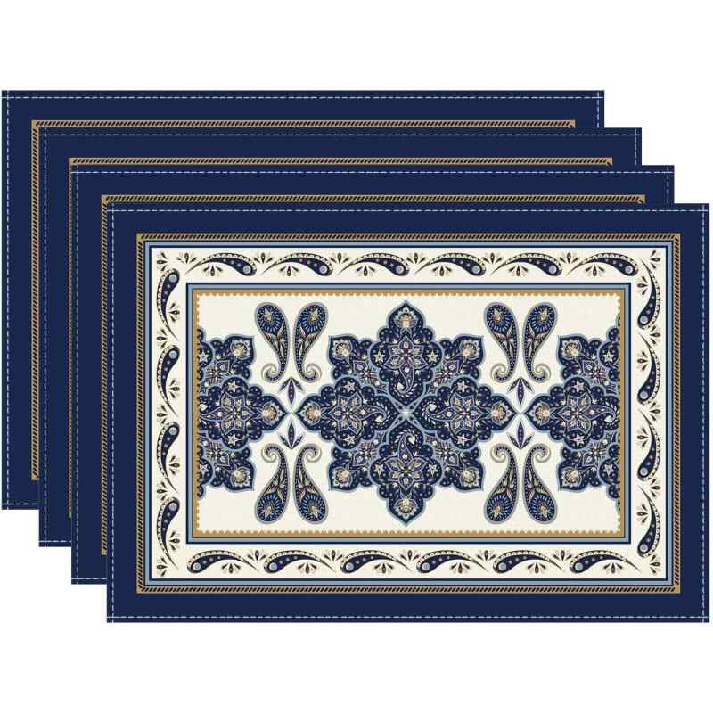 ランチョンマット ボヘミアン スタイル ブルー 季節の ホリデー パーティー キッチン 食卓 おしゃれ インテリア 飾り付け ポリエステル製 長方形 30x45cm(x4)