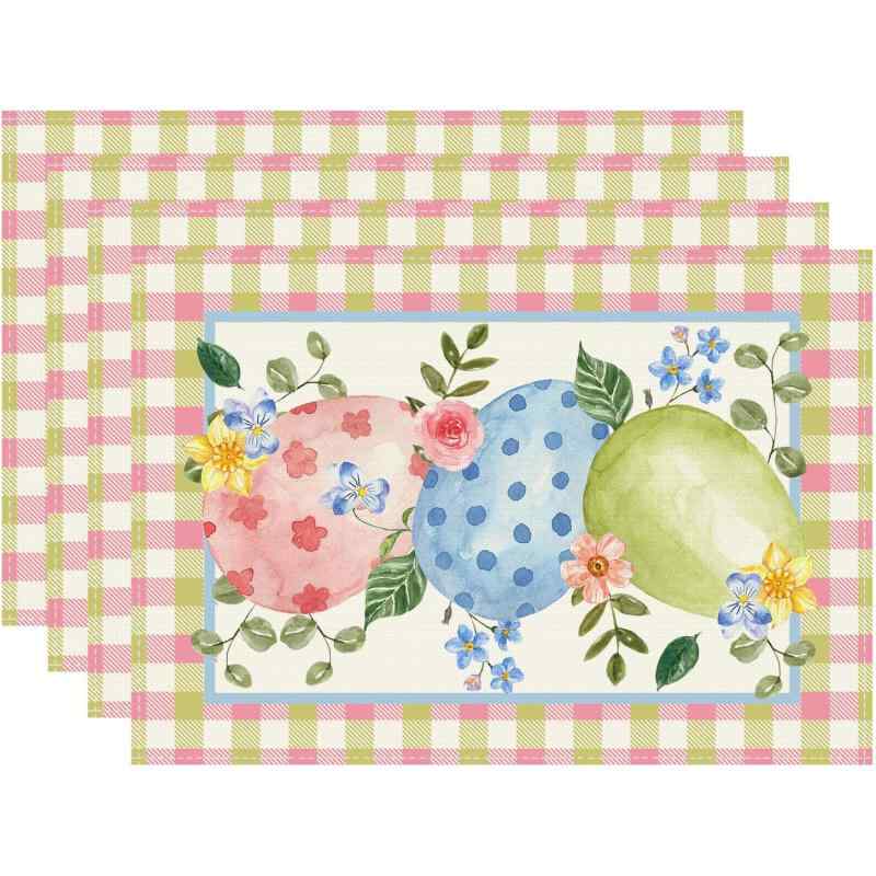 プレイスマット 復活祭 イースターエッグ カラフル 季節のイベント ポリエステル製 洗える お手入れ簡単 パーティー キッチン リビング ダイニング 店舗用 おしゃれ アメリカン スタイル 食卓を彩る(x4)