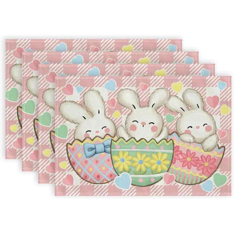 ランチョンマット 洗える イースター うさぎ たまご柄 かわいい パーティー キッチン リビング ダイニング 食卓用 30x45cm ポリエステル製(x4)
