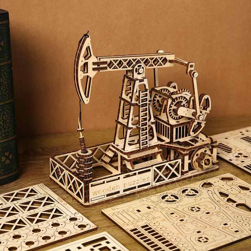 パズル 子供 キッズ 男の子 女の子 3D立体 知育 木製 組み立て式 DIY オイルリグ 石油掘削装置 卓上 置..