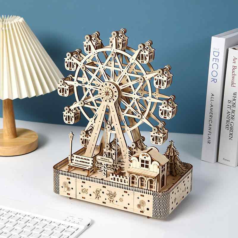 立体パズル 3D 光る 音楽観覧車 木製 知育玩具 組み立て式 DIY オルゴール 脳トレ 子供 誕生日 プレゼ..