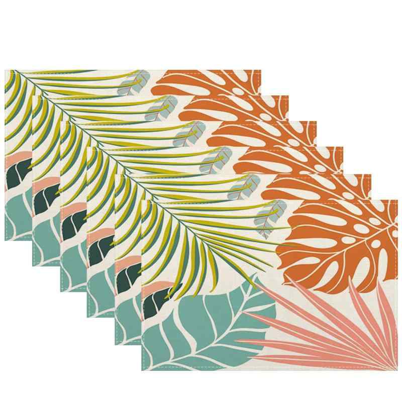 ランチョンマット ポリエステル製 洗える 速乾 汚れにくい サンゴ 熱帯植物 リーフ柄 ボタニカル 南国風 トロピカル 夏 リゾート 季節のイベント パーティー キッチン ダイニング 食卓 テーブルウェア おしゃれ かわいい 上品(x4)