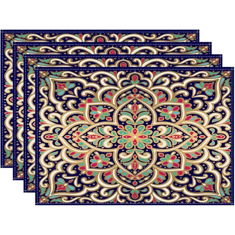 ランチョンマット ボヘミアン スタイル 季節限定 ホリデー パーティー キッチン ダイニング リビング 書斎 商用スペース向け ポリエステル製(x4)