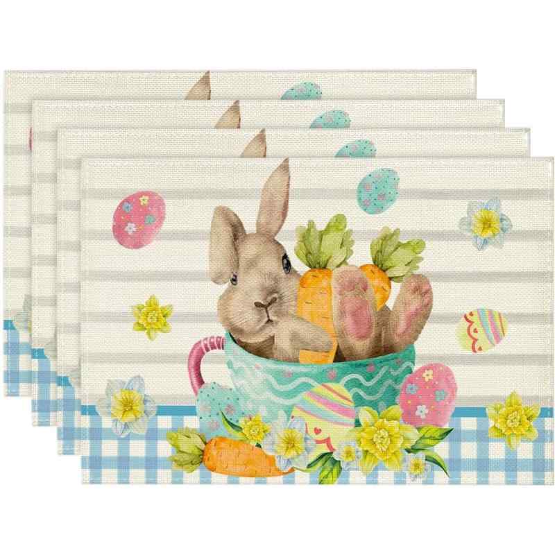ランチョンマット 洗える お手入れ簡単 ポリエステル 麻混 うさぎ イースター 春 パーティー イベント 食卓 テーブルマット プレースマット キッチン ダイニング リビング おしゃれ かわいい アメリカン デコレーション(x4)