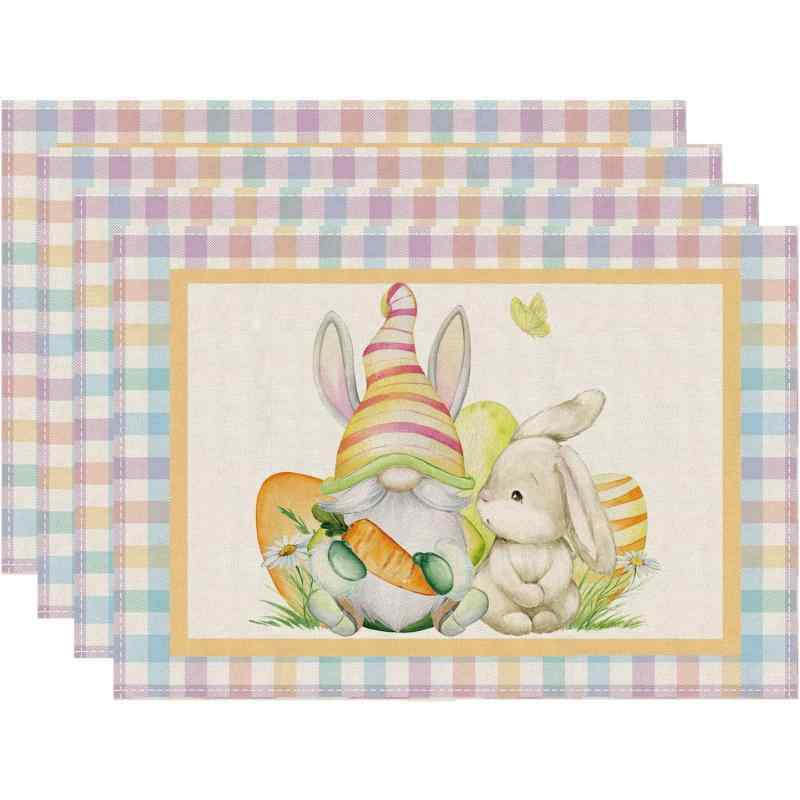 テーブルマット イースター うさぎ柄 春 プレイスマット ランチョンマット 食卓飾り パーティー 飾り付け キッチン ダイニング おしゃれ かわいい リネン風 ポリエステル製 アメリカン(x4)