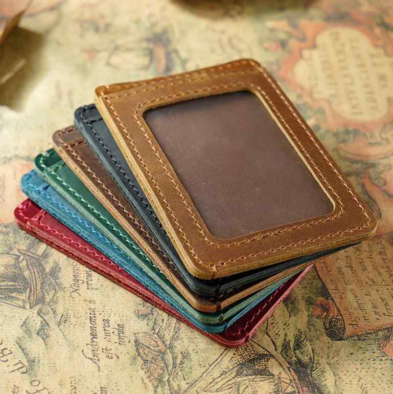 カードケース ユニセックス 本革 クレイジーホースレザー 多機能 薄型 スリム 二つ折り ハンドメイド レトロ IDケース パスケース カード入れ