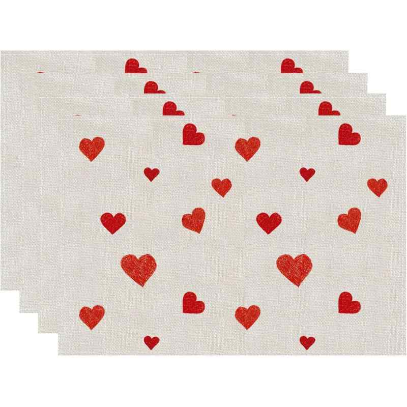ランチョンマット バレンタイン おしゃれ 断熱 耐熱 リネン ポリエステル 食卓 テーブルウェア プレースマット アメリカン 北欧風 デコレーション 飾り 30x45cm(x4)
