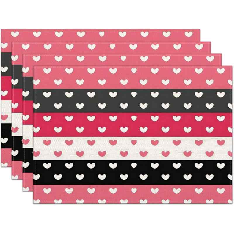 テーブルマット 断熱 リネン調 ポリエステル製 撥水 滑り止め 洗える ランチョンマット 30×45cm バレンタインデー イベント 食卓用 ダイニング リビング キッチン おしゃれ デコレーション(x4)