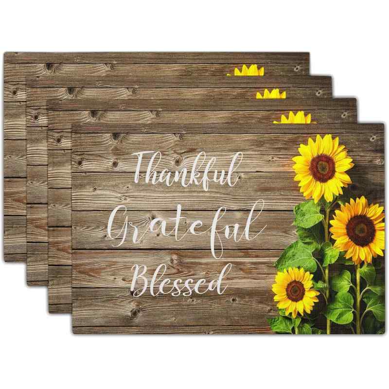 ランチョンマット ひまわり柄 プリント 麻調 ポリエステル 洗える キッチン ダイニング 食卓用 おしゃれ かわいい 北欧風 モダン インテリア プレイスマット 季節限定(x4)