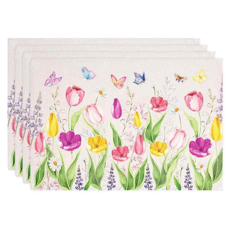 ランチョンマット リネン 春夏 洗える 速乾 おしゃれ モダン シンプル ダイニング テーブルマット パーティー キッチン アウトドア(x4)