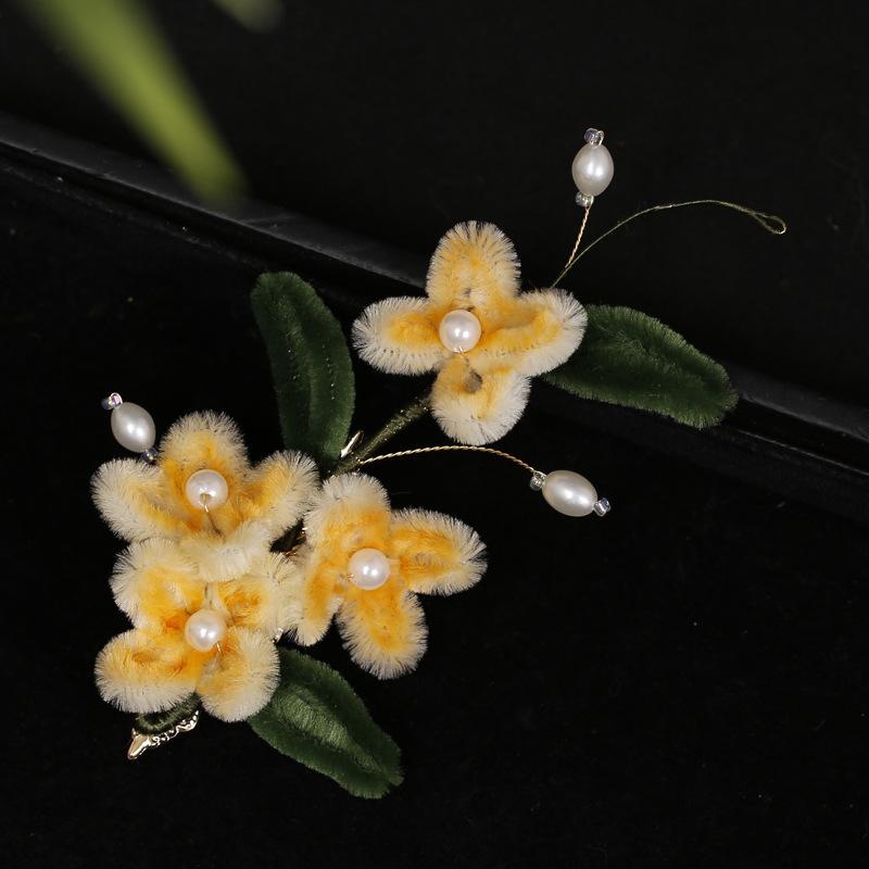 ヘアアクセサリー レディース ハンドメイド フェイク金木犀 花びら モチーフ レトロ 古風 ヘアクリップ..