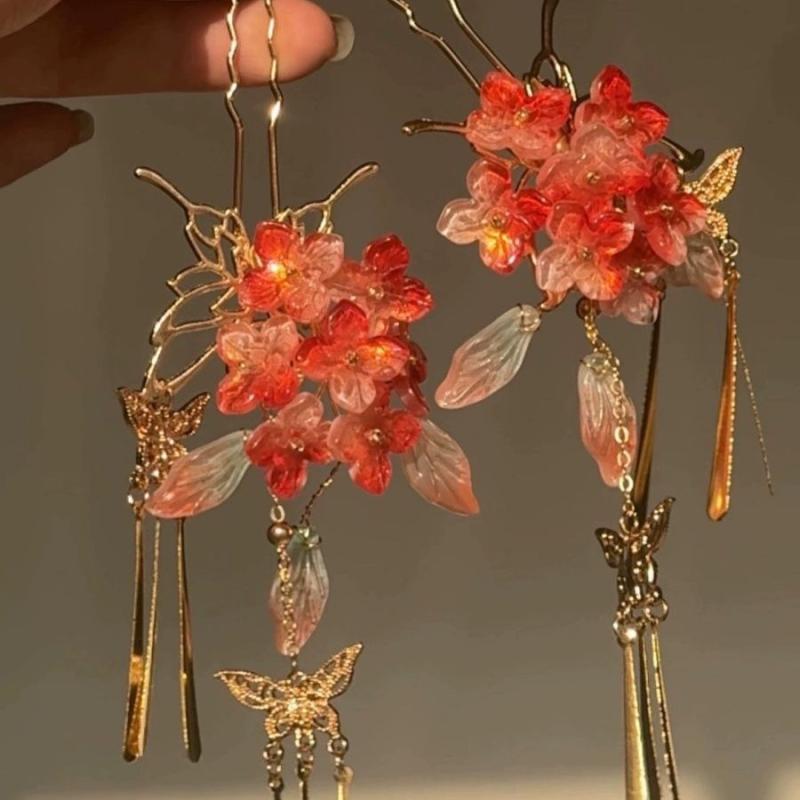 ・カテゴリ: ヘアアクセサリー・スタイル: 宮廷・素材: 合金・カラー展開: 錦瑟かんざし1組、錦瑟かんざし1個