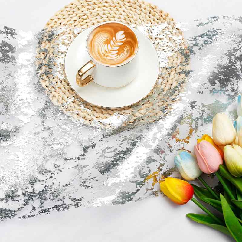 テーブルランナー 金銀箔 ホットスタンピング ポリエステルメッシュ ゴールド シルバー ローズゴールド ウェディング装飾 リビング ダイニング テーブル背景飾り(x2)