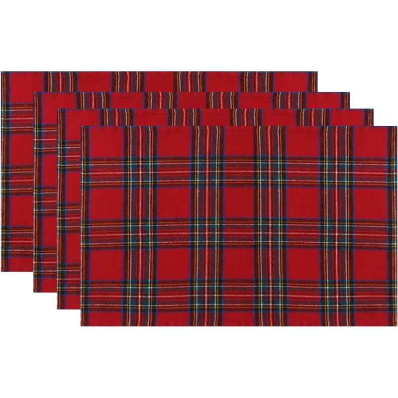 ランチョンマット 洗える リネン調 クリスマス チェック柄 ポリエステル製 おしゃれ モダン シンプル 家庭用 業務用 食卓 キッチン ダイニング リビング デコレーション(x4)