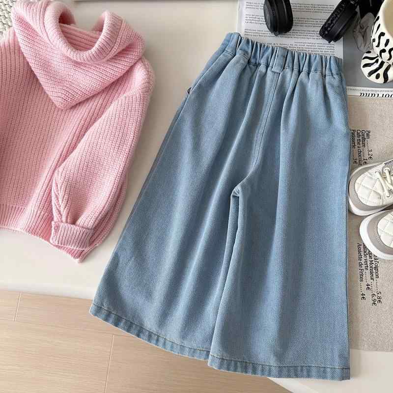 デニムパンツ 女の子 ガールズ 子供 キッズ 柔らか素材 ゆったり ルーズ ワイド 韓国風 オルチャンファ..