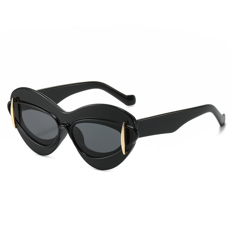 サングラス レディース UV400 UVカット キャットアイ ダブルフレーム インフルエンサー 欧米風 インスタ映え 個性的 派手 ヒップホップ トレンド ドライブ 運転 旅行 フェス