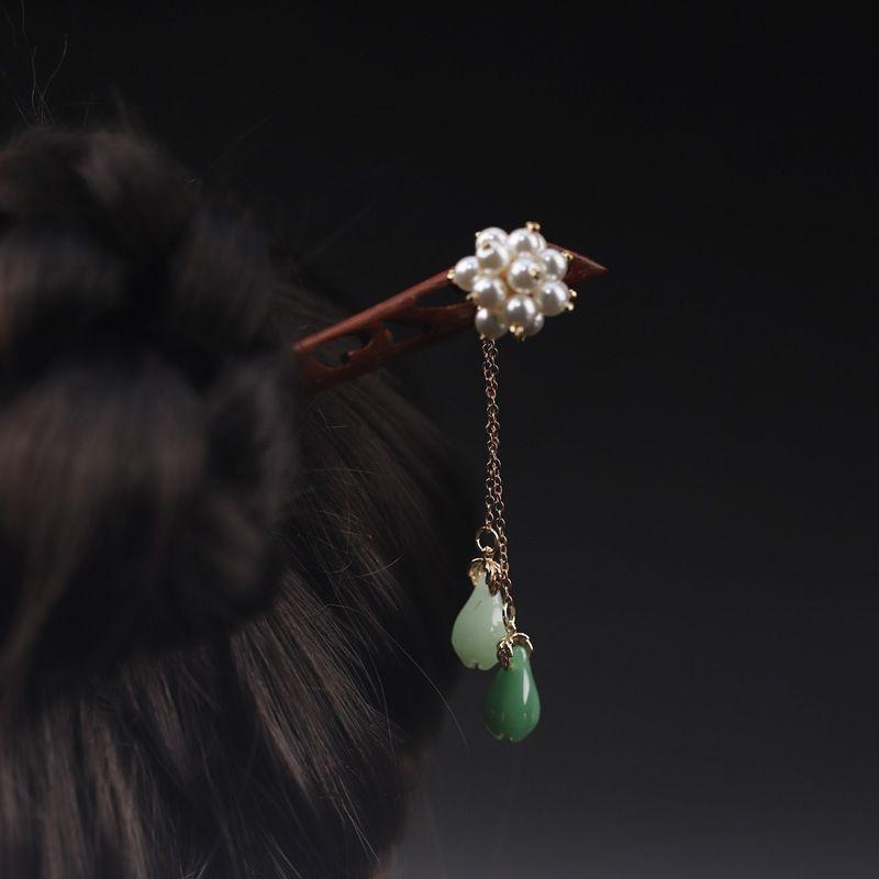 かんざし キッズ 子供用 新中華風 中国風 揺れる タッセル 蓮モチーフ まとめ髪 アップヘア 木製 レッドサンダルウッド 紅霞色 赤色 髪飾り ヘアアクセサリー