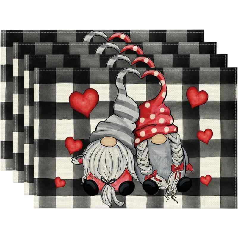 ランチョンマット リネン調 ポリエステル製 バレンタインデー キッチン ダイニング 食卓 パーティー イベント ムード作り テーブルデコレーション アメリカン モダン プレースマット おしゃれ(x4)