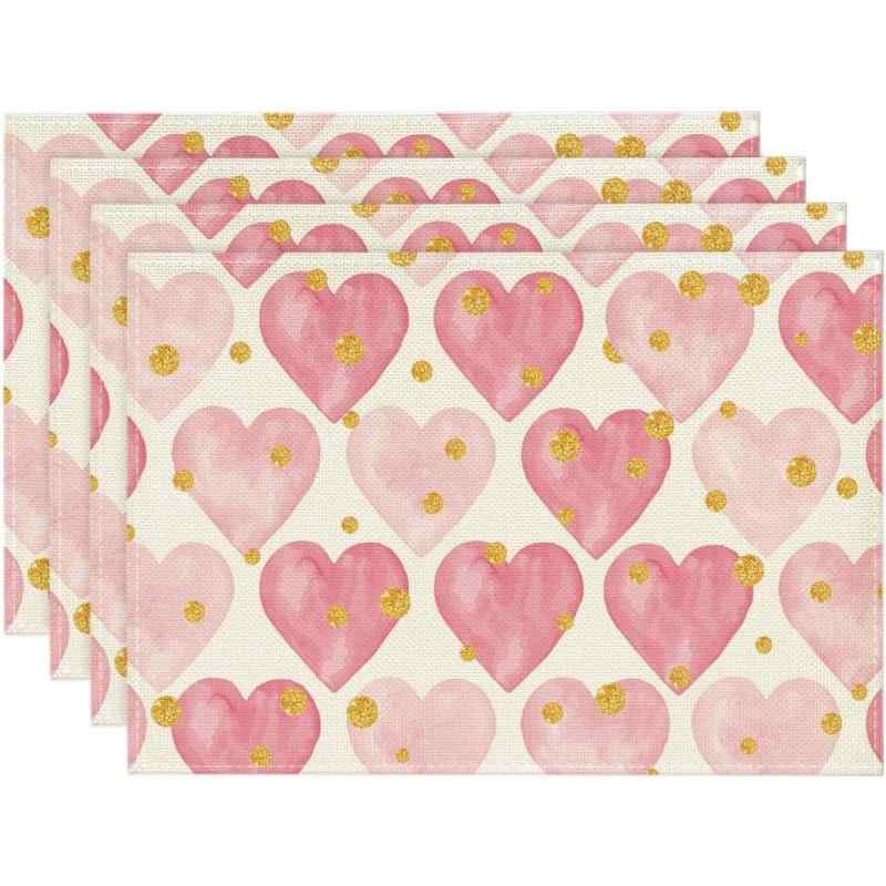 ランチョンマット バレンタインデー リネン ポリエステル製 アメリカン スタイル キッチン パーティー レストラン ダイニング リビング 書斎 商業施設 雰囲気作り デコレーション(x4)