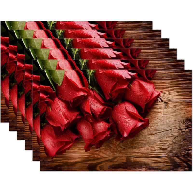 ランチョンマット 断熱 リネン 麻 ポリエステル おしゃれ アメリカンスタイル テーブルマット プレイスマット コースター 鍋敷き バレンタイン 食卓 キッチン 店舗用 30x45cm(x4)