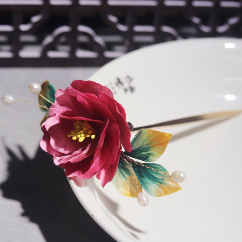 ヘアアクセサリー 絨花 かんざし 絹 牡丹 パール 花嫁 ブライダル 髪飾り 大輪花 漢服 チャイナドレス 新中華風 フォーマル エレガント 和装 成人式 卒業...