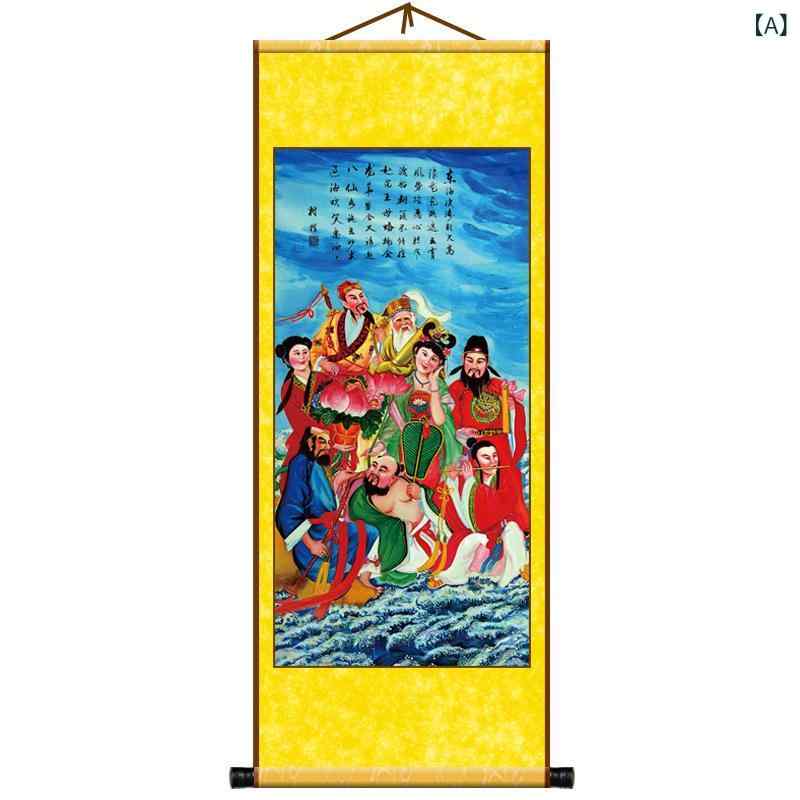 掛け軸 八仙過海図 開運 縁起物 新中式スタイル 壁掛け 人物画 インテリア 装飾絵画 リビング 玄関 書..