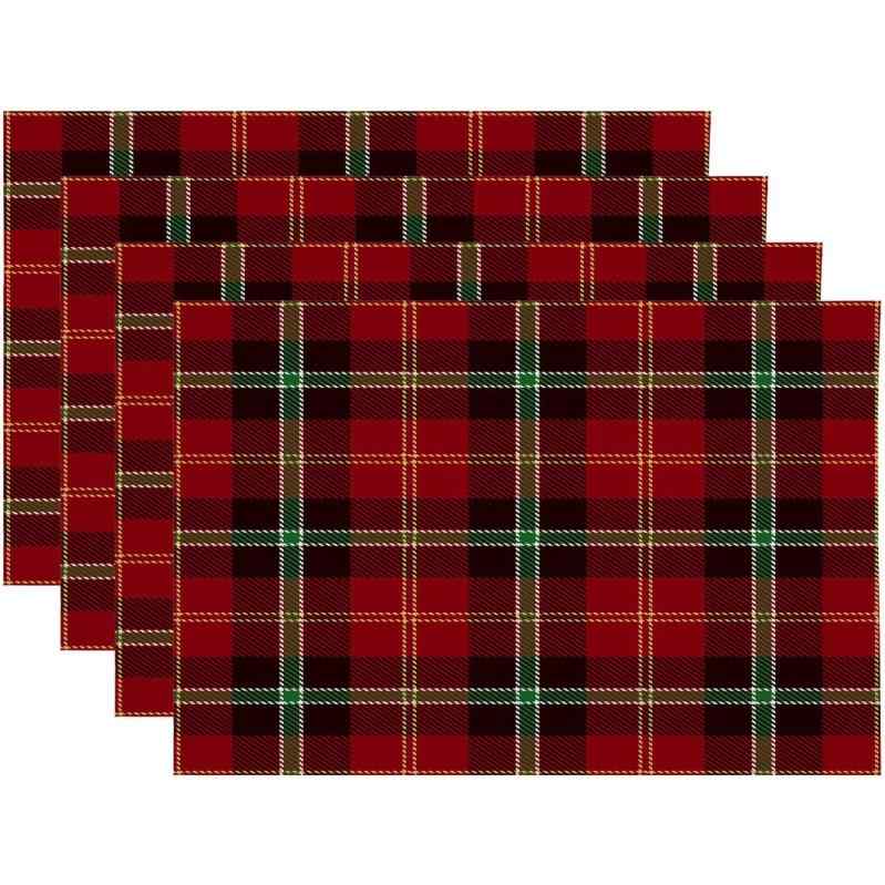 ランチョンマット リネン調 ポリエステル チェック柄 秋冬用 食卓マット キッチン ダイニング パーティー 祝日 来客用 おしゃれ モダン シンプル(x4)