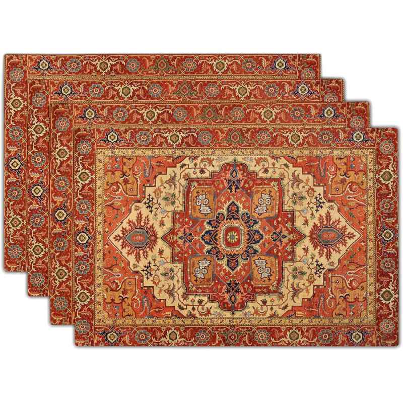 楽天モズラボランチョンマット ボヘミアン レトロ カントリー ファームハウス ポリエステル製 30x45cm キッチン ダイニングテーブル 装飾 リビング レストラン ホームパーティー（x4）