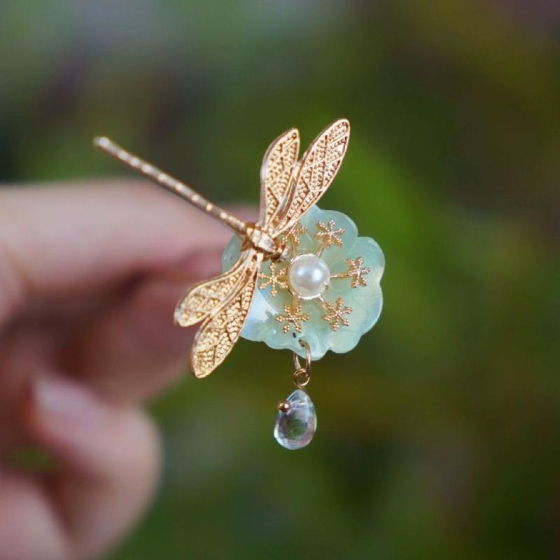 髪飾り レディース 蓮モチーフ 花 ヘアクリップ U字簪 簪 かんざし オリジナルデザイン 漢服 和装小物 レトロ 古典風 アクリル製 三点セット