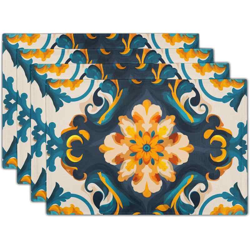 ランチョンマット ボヘミアン レトロ カントリー ファームハウス 麻混 ポリエステル素材 ダイニング キッチン 食卓 ホームパーティー リビング テーブル飾り 30×45cm おしゃれ(x4)