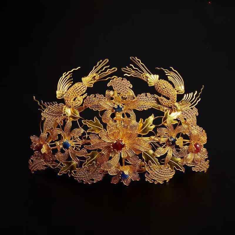 頭飾り レディース 純銅製 金メッキ 電気メッキ加工 双鳥 環花 簪 和装 ブライダル ウェディング 花嫁 髪飾り レトロ エスニック 誕生日 プレゼント 記念...