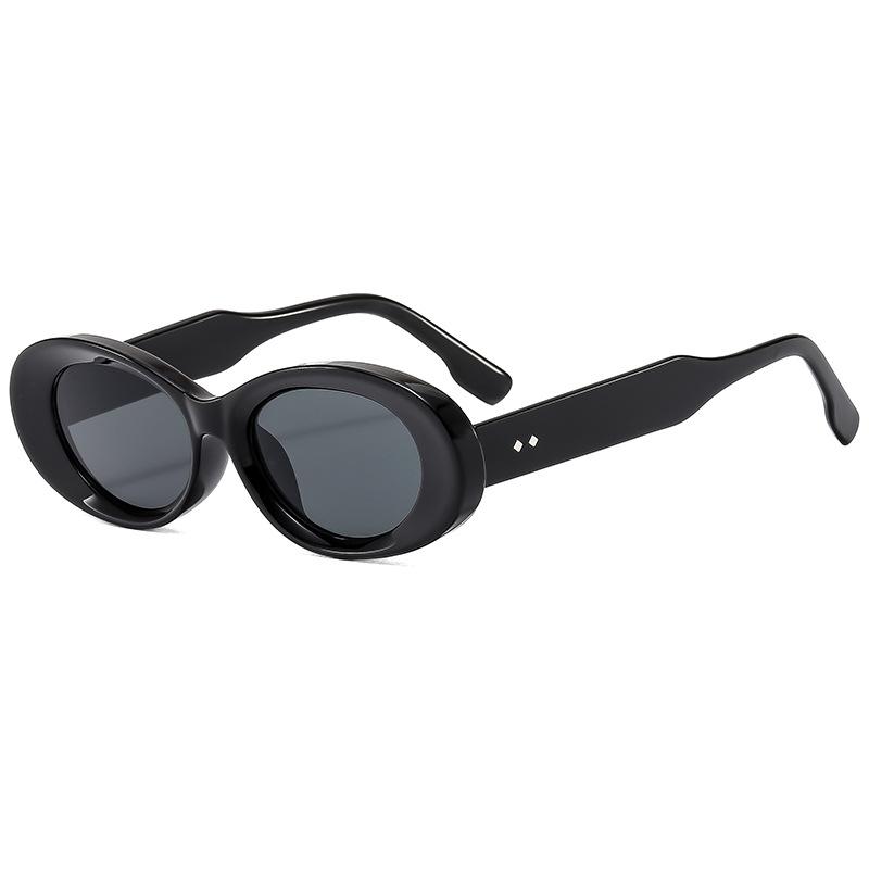 サングラス UV400カット オーバル スモールフレーム シンプル 万能 ファッション 個性的 欧米風 ドライブ レジャー アウトドア 普段使い 日差し対策 ブラック グレーレンズ