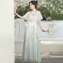 漢服風 セットアップ レディース 女性用 オリジナルデザイン 中国風 日常使い 改良版 ミディ丈 ノースリーブ トップス スカート 三点セット ポリエステル素材 春夏 レトロ エスニック