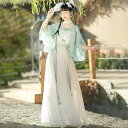 漢服 レディース 中国風 山茶花柄 キャミソールワンピース 羽織り 襦裙 三点セット 春夏 ポリエステル 伸縮性 イベント コスプレ 舞台衣装 撮影用