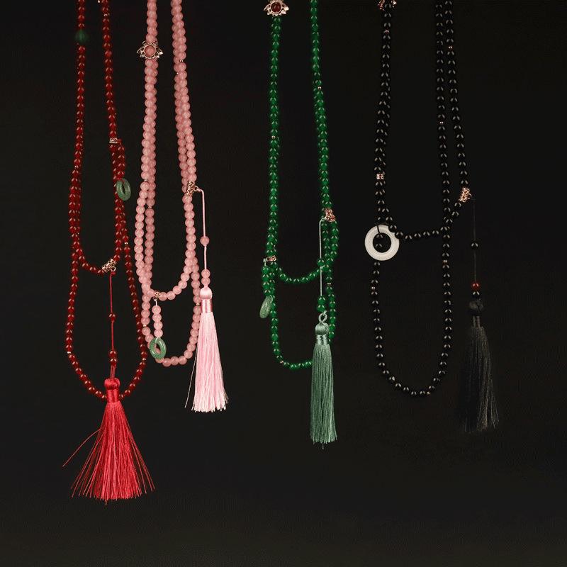 楽天モズラボネックレス 新中国スタイル オリジナル 多機能 多層 ロング 斜め掛けチェーン 合金製 手作り ハンドメイド タッセル 古風 民族調 上品 シンプル チャイナドレス 清楚 フェミニン レッド ブラック グリーン ピンク