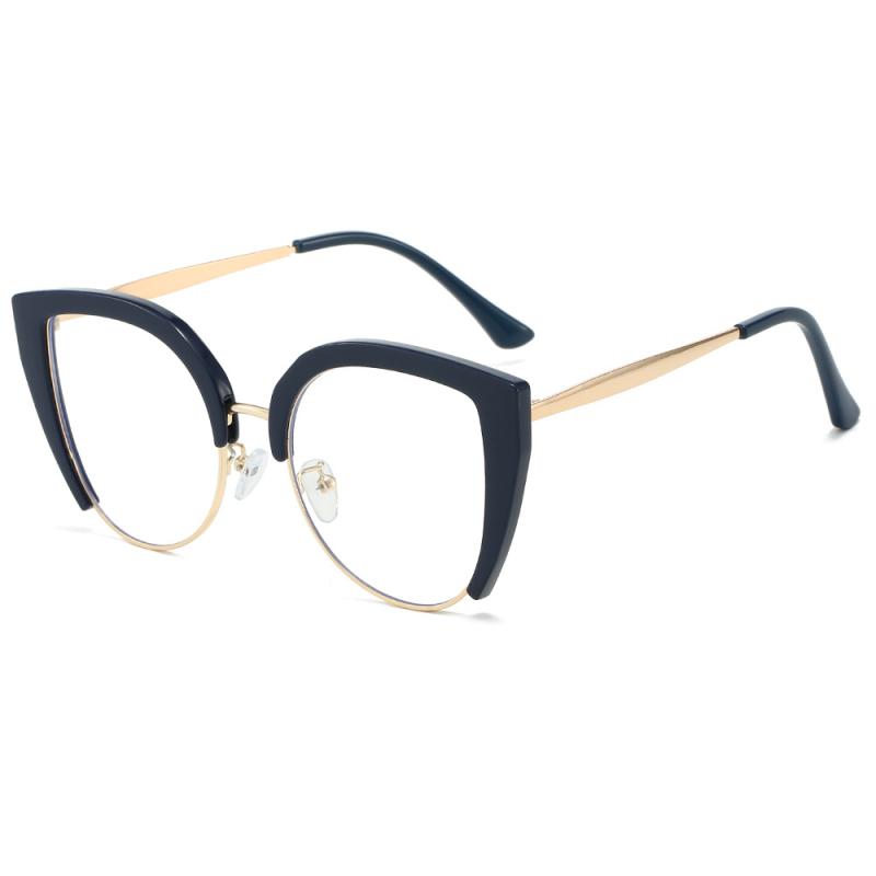 伊達メガネ 男女兼用 ブルーライトカット キャットアイ ハーフリム ビッグフレーム レトロ トレンド 個性派 欧米風 彼氏風 メタルフレーム PCレンズ