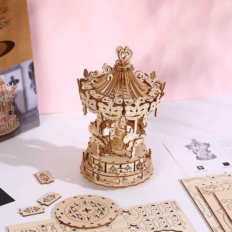立体パズル キッズ 3D 木製 知育 DIY クラフト 組み立て おもちゃ メリーゴーランド 集中力 思考力 想..
