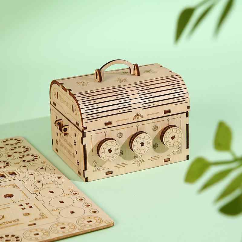 木製立体パズル 子供用 DIY 組み立て 知育玩具 キッズ 脳トレ パスワードボックス 暗証番号 秘密の宝箱..