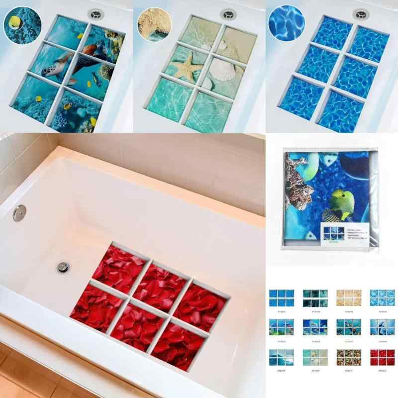 滑り止め 防水 バスタブシート 浴室 タイルシール ビーチ マリン柄 おしゃれ デコレーション 浴槽 床 ..