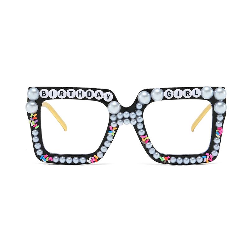 伊達メガネ ブルーライトカット スクエア ビッグフレーム 個性的 ラインストーン パール装飾 ヒップホップ パンク ボーイフレンド風 インスタ風 ジェンダーレス PC素材 軽量 男女兼用