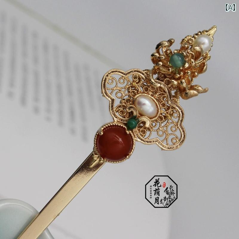 かんざし 和装 ヘアアクセサリー 手作り ハンドメイド 古風 古典 菊文様 雲紋 平型簪 漢服 着物 浴衣 ..