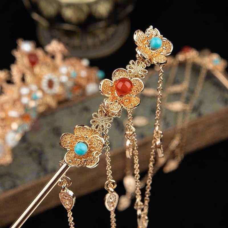 ヘアアクセサリー レディース 女性用 漢服風 古典風 民族調 双龍デザイン 冠 かんざし 簪 髪飾り セッ..