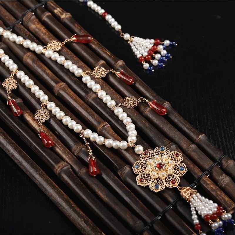 ネックレス 女性用 漢服 ロングネックレス 明朝様式 瓔珞 流蘇 蓮の花モチーフ 馬面スカートアクセサリー 中国風 古風 レトロ 普段使い 宮廷スタイル カジュアル