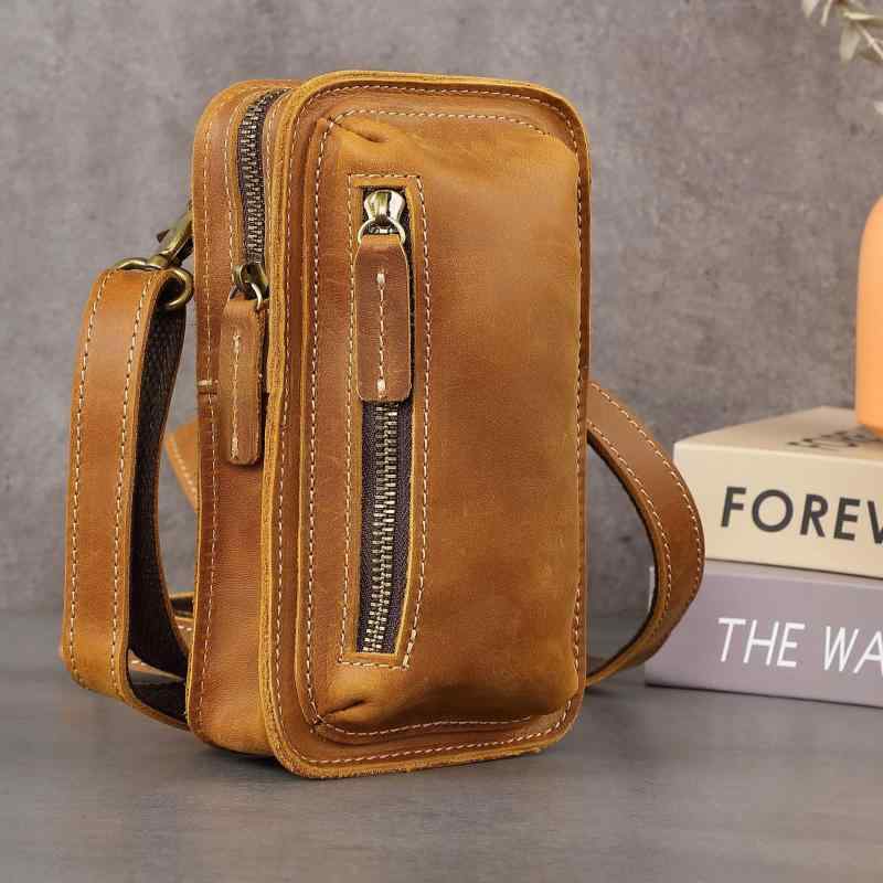 楽天モズラボウエストポーチ メンズ 本革 多機能 耐摩耗 クレイジーホースレザー 牛革 スマホポーチ 縦型 ベルトポーチ アウトドア 旅行 ウォーキング 散歩 ミニショルダー ボディバッグ カジュアル ミニバッグ