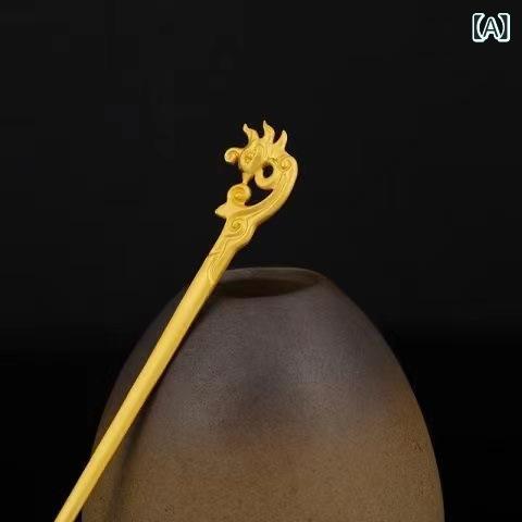 簪 銅製 精巧彫刻 伝統的技法 レトロクラシック 金色 動物モチーフ 民族風 まとめ髪 髪飾り 上品 華や..