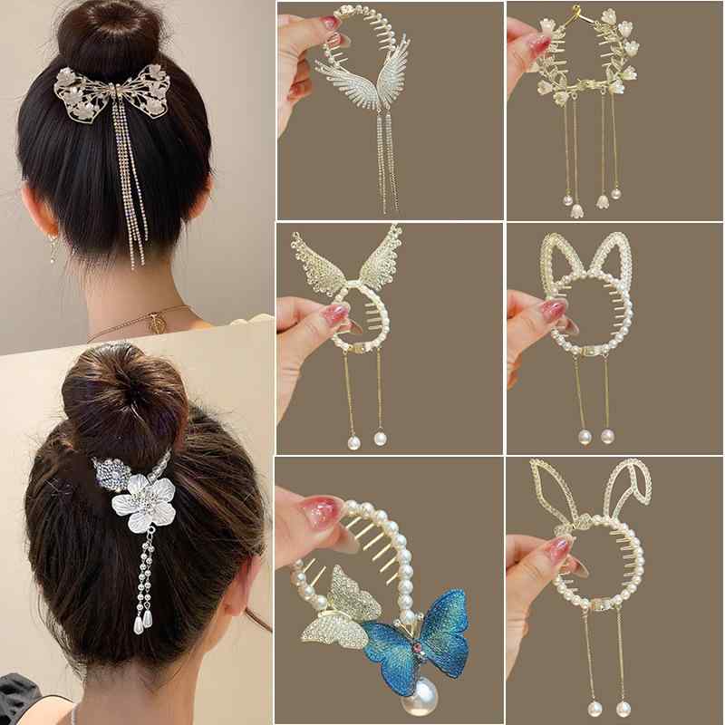 頭飾 レディース まとめ髪 アップヘア ハイポニーテール 後頭部 バンスクリップ ポニーテールクリップ ..