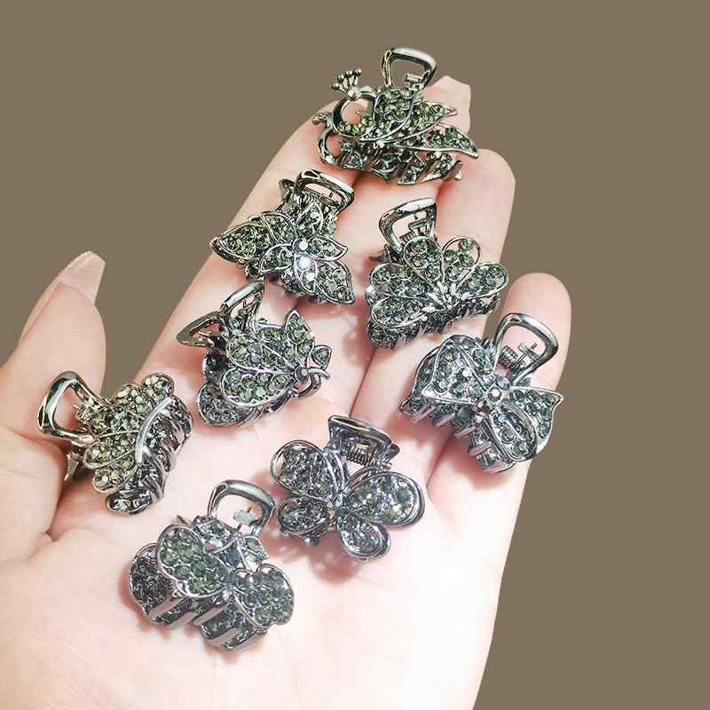 バンスクリップ レディース ラインストーン 四つ葉のクローバー フラワーモチーフ ミニ 小さめ かわいい 前髪クリップ まとめ髪 ハーフアップ 髪留め 高級感