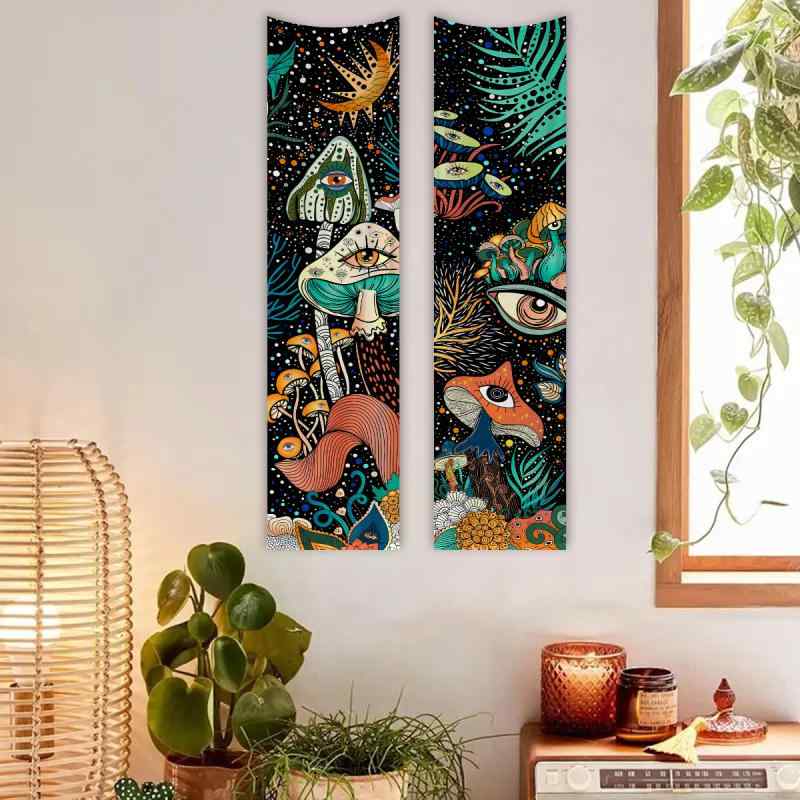 タペストリー 花柄 植物柄 キノコ柄 月相 太陽 蝶々 ヒッピー風 北欧風 おしゃれ 壁掛け インテリア ポスター ウォールアート 洗える ポリエステル リビング 寝室 部屋 装飾 背景布